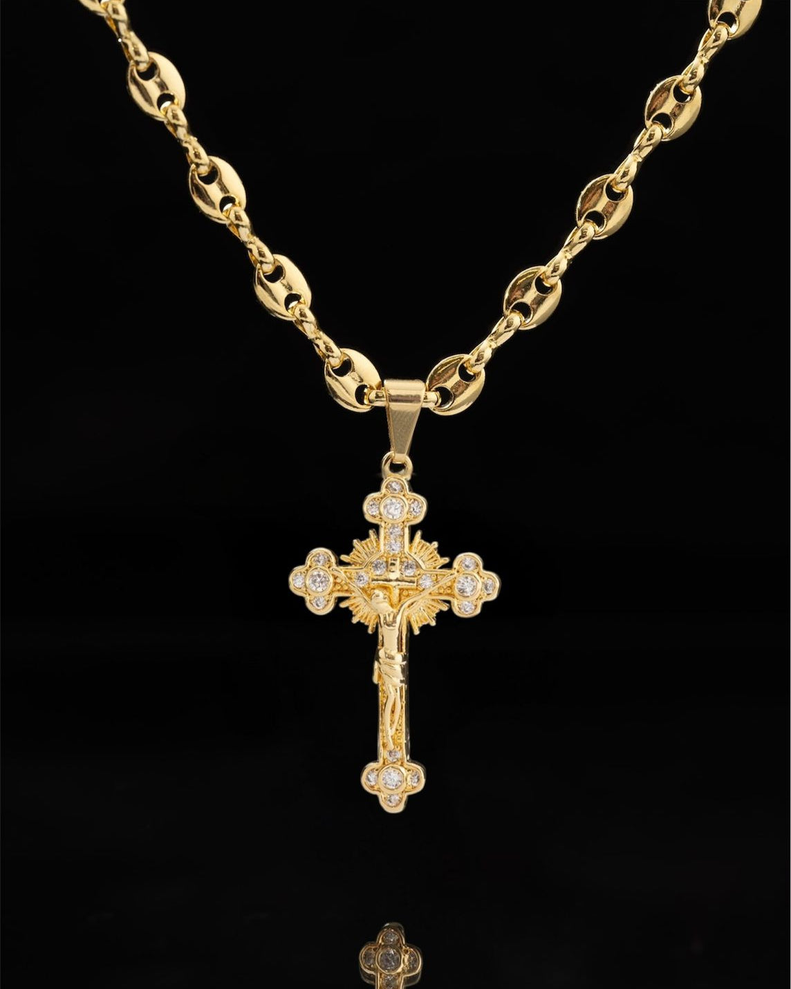 Cadena Eslabón Gruesa 60cm + Dije Cristo Milagroso + Pulsera GRATIS