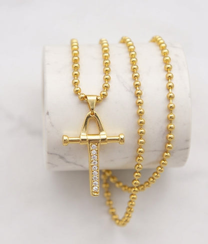 Rosario (3mm - 65cm) + Dije Cruz Péndulo Cristal
