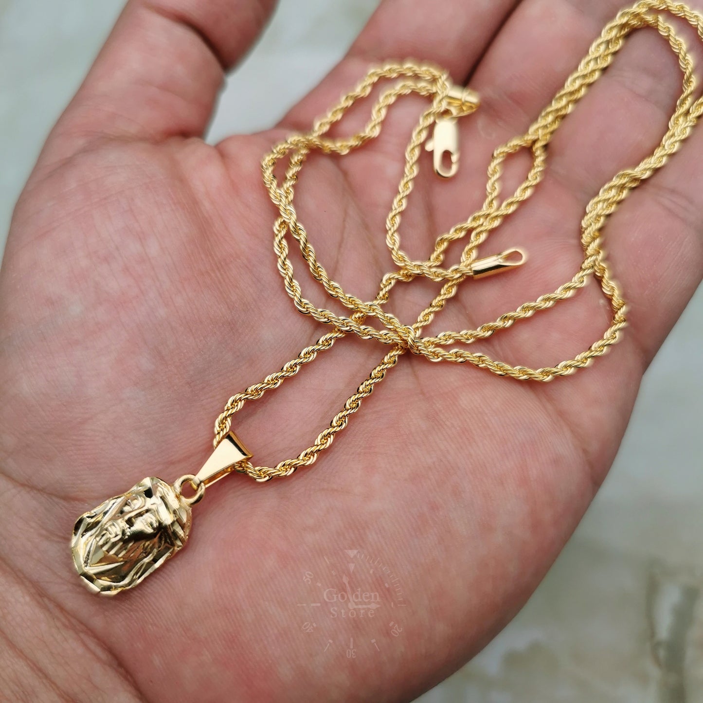 CADENA LAZO (2MM-60CM) + DIJE ROSTRO TALLADO (HOMBRE)