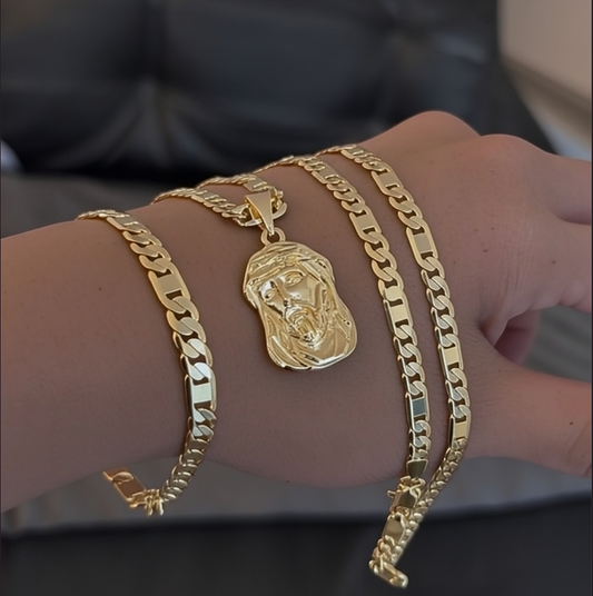 Cadena Cubana Gruesa 60cm + Rostro Sagrado + Pulsera GRATIS🎁