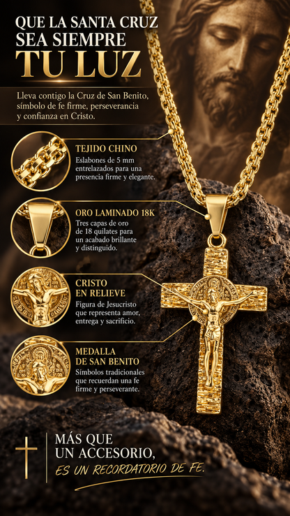 Combo Cadena Chinesca  60 cm + Cruz Protección San Benito + Pulsera GRATIS