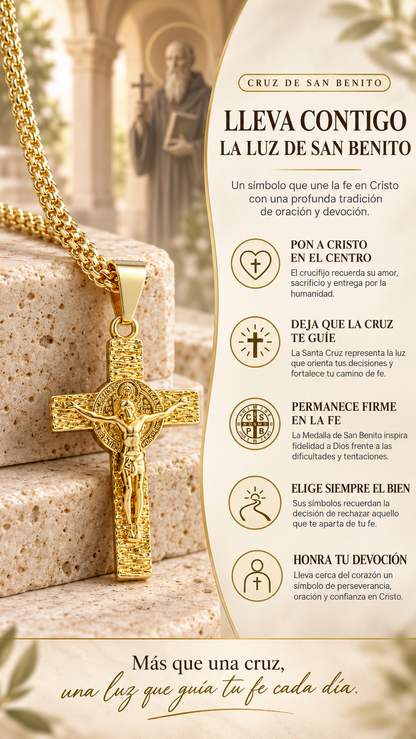 Combo Cadena Chinesca  60 cm + Cruz Protección San Benito + Pulsera GRATIS