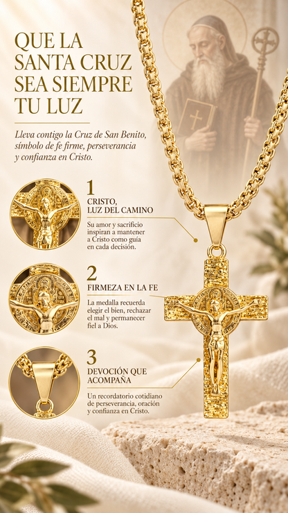 Combo Cadena Chinesca  60 cm + Cruz Protección San Benito + Pulsera GRATIS