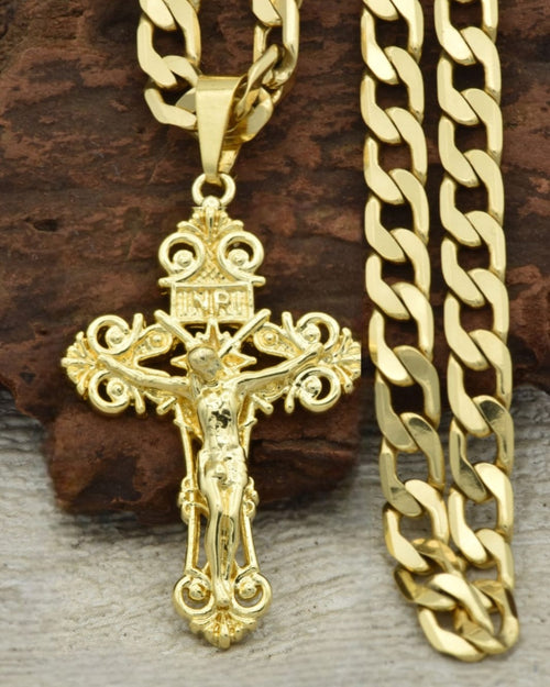 Cadena Cubana Gruesa + Dije Cristo Madero + Pulsera GRATIS