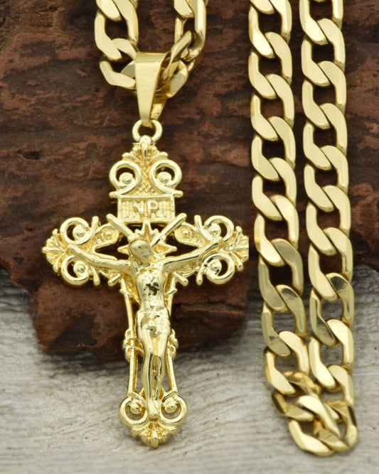 Cadena Cubana Gruesa + Dije Cristo Madero + Pulsera GRATIS