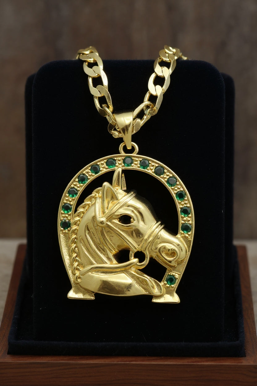 Cadena Cubana Gruesa 60cm + Dije Herradura Caballo + PULSERA GRATIS